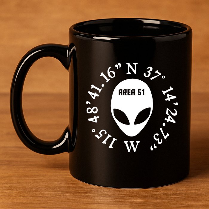 Area 51 Coordinates Ufo Alien Funny 11oz C Handle Ceramic Mug