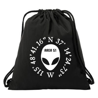 Area 51 Coordinates Ufo Alien Funny Drawstring Bag