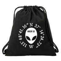 Area 51 Coordinates Ufo Alien Funny Drawstring Bag