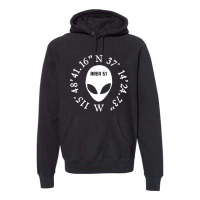 Area 51 Coordinates Ufo Alien Funny Premium Hoodie