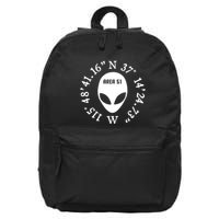 Area 51 Coordinates Ufo Alien Funny 16 in Basic Backpack