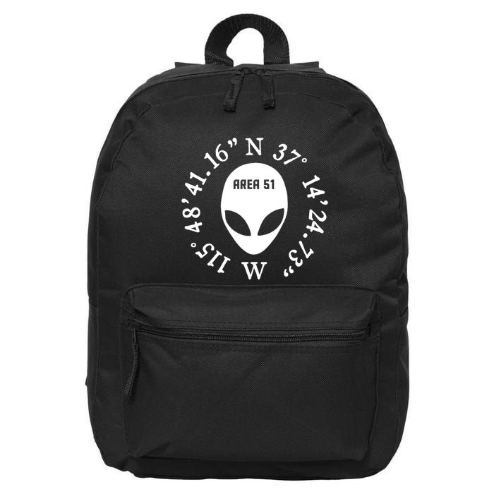 Area 51 Coordinates Ufo Alien Funny 16 in Basic Backpack