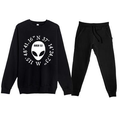 Area 51 Coordinates Ufo Alien Funny Premium Crewneck Sweatsuit Set