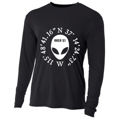 Area 51 Coordinates Ufo Alien Funny Cooling Performance Long Sleeve Crew