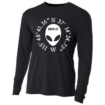 Area 51 Coordinates Ufo Alien Funny Cooling Performance Long Sleeve Crew