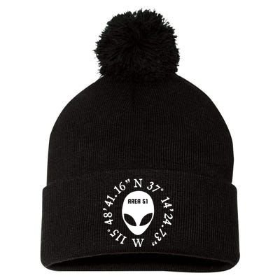 Area 51 Coordinates Ufo Alien Funny Pom Pom 12in Knit Beanie