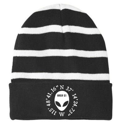 Area 51 Coordinates Ufo Alien Funny Striped Beanie with Solid Band