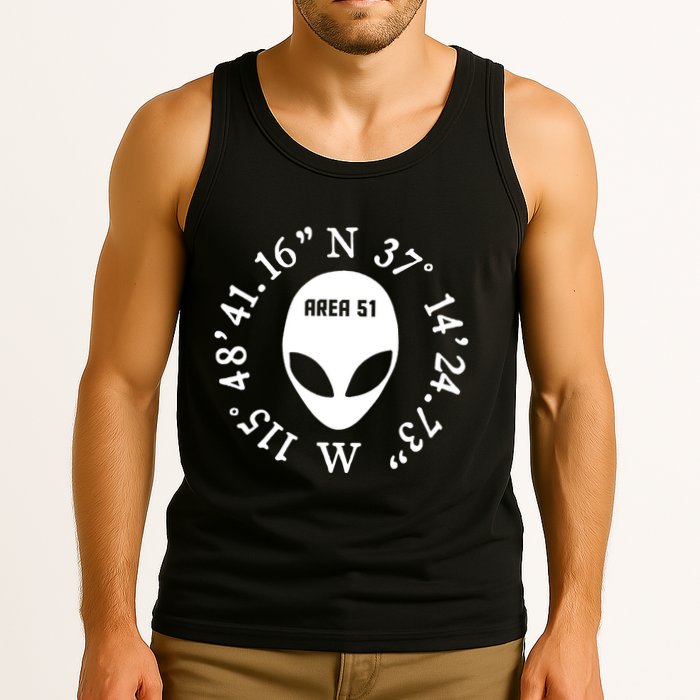 Area 51 Coordinates Ufo Alien Funny Tank Top