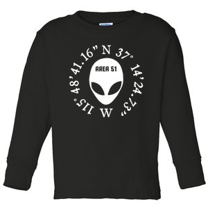 Area 51 Coordinates Ufo Alien Funny Toddler Long Sleeve Shirt