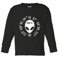 Area 51 Coordinates Ufo Alien Funny Toddler Long Sleeve Shirt