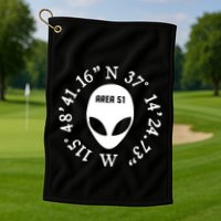 Area 51 Coordinates Ufo Alien Funny Golf Towel