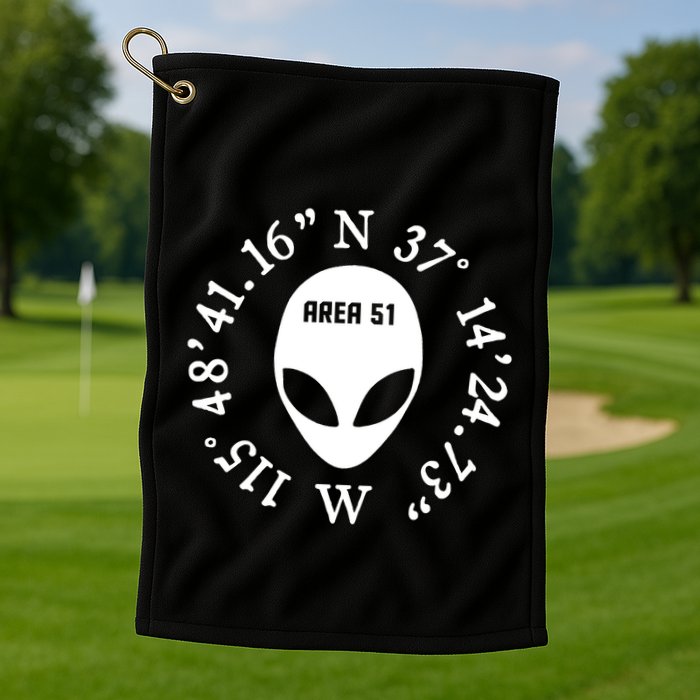 Area 51 Coordinates Ufo Alien Funny Golf Towel