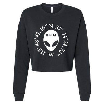 Area 51 Coordinates Ufo Alien Funny Cropped Pullover Crew