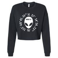 Area 51 Coordinates Ufo Alien Funny Cropped Pullover Crew