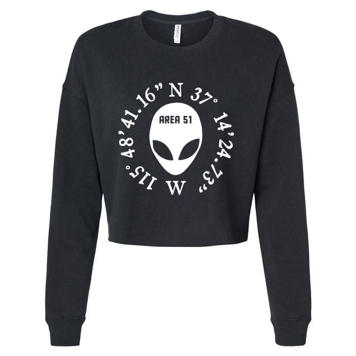 Area 51 Coordinates Ufo Alien Funny Cropped Pullover Crew