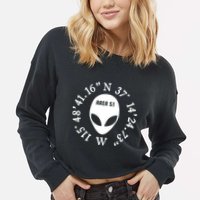 Area 51 Coordinates Ufo Alien Funny Cropped Pullover Crew
