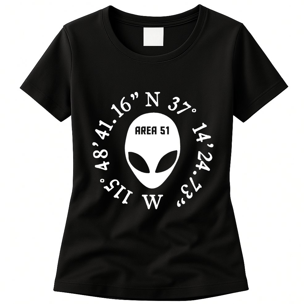 Area 51 Coordinates Ufo Alien Funny Womens T-Shirt