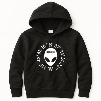 Area 51 Coordinates Ufo Alien Funny Kids Hoodie