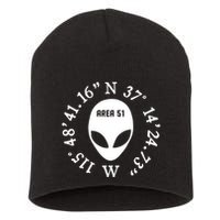 Area 51 Coordinates Ufo Alien Funny Short Acrylic Beanie