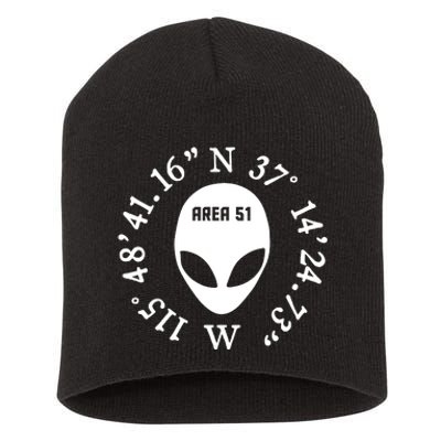 Area 51 Coordinates Ufo Alien Funny Short Acrylic Beanie