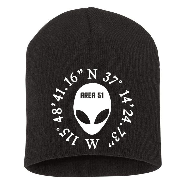 Area 51 Coordinates Ufo Alien Funny Short Acrylic Beanie