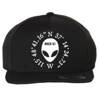 Area 51 Coordinates Ufo Alien Funny Wool Snapback Cap