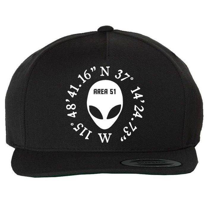 Area 51 Coordinates Ufo Alien Funny Wool Snapback Cap