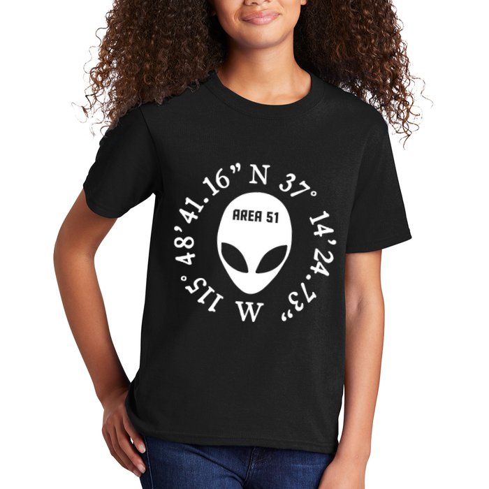 Area 51 Coordinates Ufo Alien Funny Kids T-Shirt