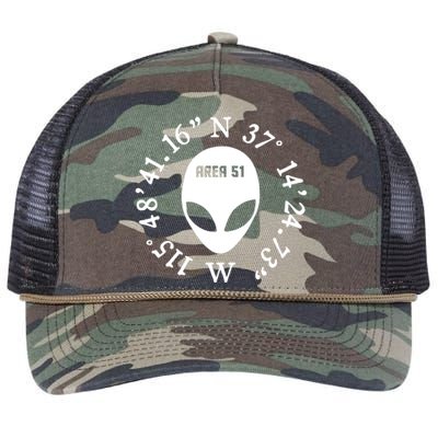 Area 51 Coordinates Ufo Alien Funny Retro Rope Trucker Hat Cap