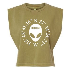 Area 51 Coordinates Ufo Alien Funny Garment-Dyed Women's Muscle Tee