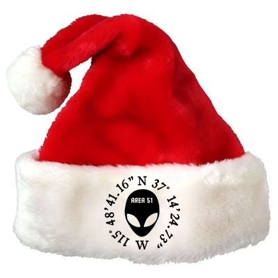 Area 51 Coordinates Ufo Alien Funny Premium Christmas Santa Hat