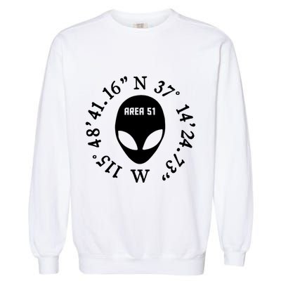 Area 51 Coordinates Ufo Alien Funny Garment-Dyed Sweatshirt