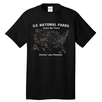 All 63 US National Parks Design For Campers Hikers Walkers Tall T-Shirt