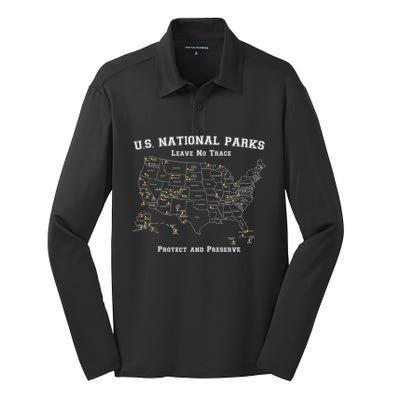 All 63 US National Parks Design For Campers Hikers Walkers Silk Touch Performance Long Sleeve Polo