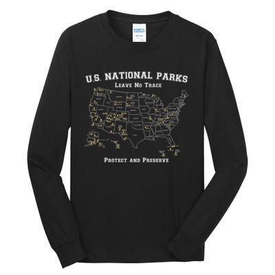 All 63 US National Parks Design For Campers Hikers Walkers Tall Long Sleeve T-Shirt