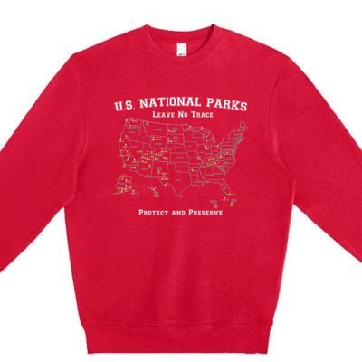 All 63 US National Parks Design For Campers Hikers Walkers Premium Crewneck Sweatshirt