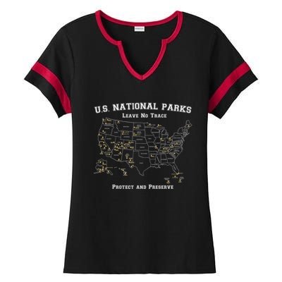 All 63 US National Parks Design for Campers Hikers Walkers Ladies Halftime Notch Neck Tee