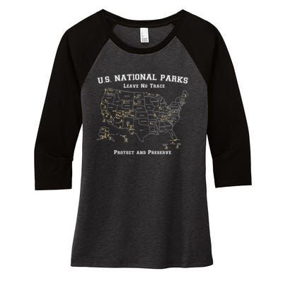 All 63 US National Parks Design for Campers Hikers Walkers Women's Tri-Blend 3/4-Sleeve Raglan Shirt