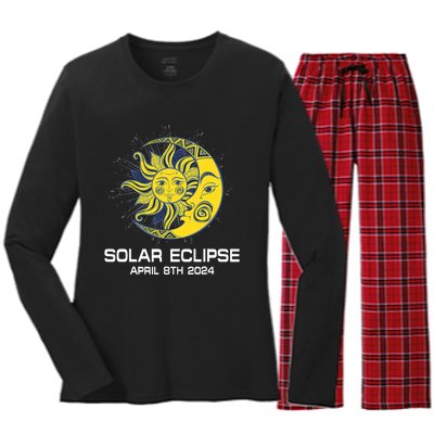 Apri 8th 2024 Total Solar Eclipse 2024 Women's Long Sleeve Flannel Pajama Set 