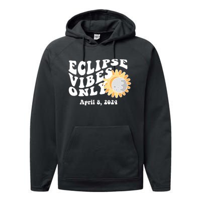 April 8 2024 Eclipse Vibes Only Cute Retro Solar Eclipse Performance Fleece Hoodie