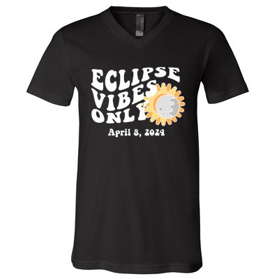 April 8 2024 Eclipse Vibes Only Cute Retro Solar Eclipse V-Neck T-Shirt