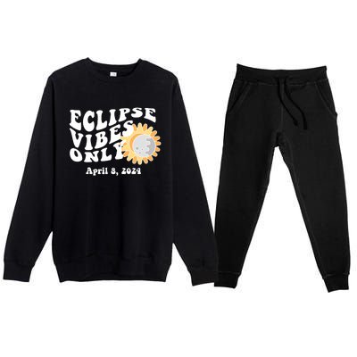 April 8 2024 Eclipse Vibes Only Cute Retro Solar Eclipse Premium Crewneck Sweatsuit Set