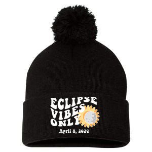 April 8 2024 Eclipse Vibes Only Cute Retro Solar Eclipse Pom Pom 12in Knit Beanie