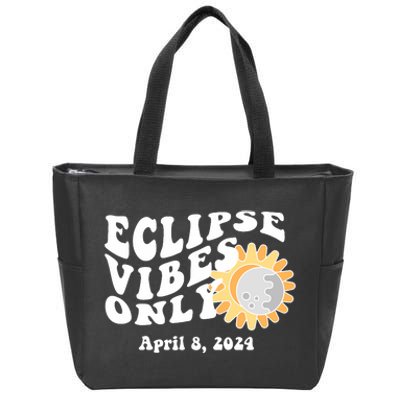 April 8 2024 Eclipse Vibes Only Cute Retro Solar Eclipse Zip Tote Bag