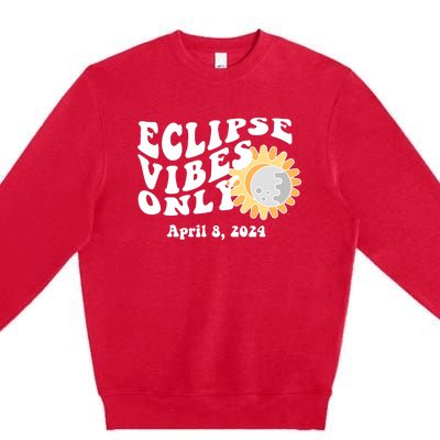 April 8 2024 Eclipse Vibes Only Cute Retro Solar Eclipse Premium Crewneck Sweatshirt