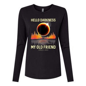 April 8 2024 Hello Darkness My Old Friend Eclipse Womens Cotton Relaxed Long Sleeve T-Shirt