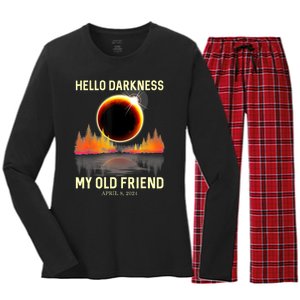 April 8 2024 Hello Darkness My Old Friend Eclipse Women's Long Sleeve Flannel Pajama Set 