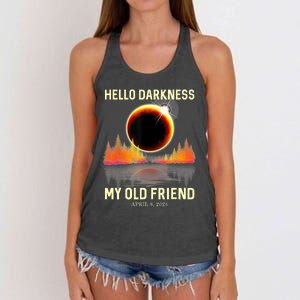 April 8 2024 Hello Darkness My Old Friend Eclipse Women's Knotted Racerback Tank