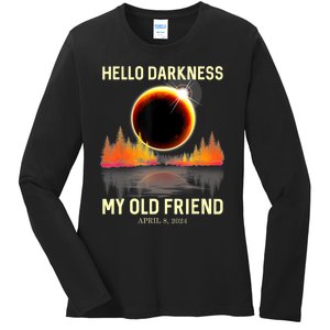 April 8 2024 Hello Darkness My Old Friend Eclipse Ladies Long Sleeve Shirt