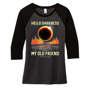 April 8 2024 Hello Darkness My Old Friend Eclipse Women's Tri-Blend 3/4-Sleeve Raglan Shirt